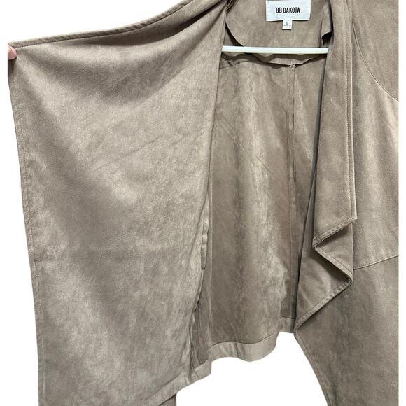 Women's BB DAKOTA Open Waterfall Faux Suede Long Sleeve Mocha Jacket Large - Picture 4 of 8